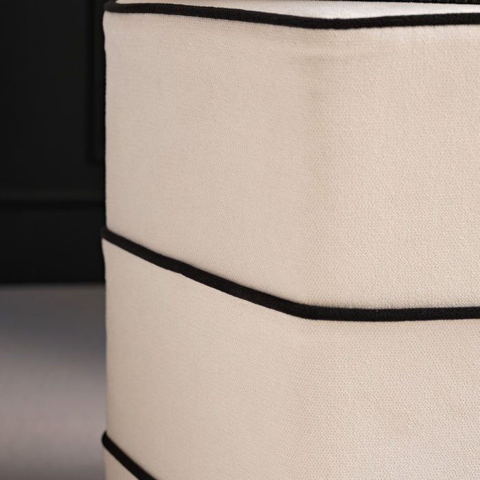 Margot 46cm Hexagon Footstool - Ivory with Jet Black Piping - Laura James
