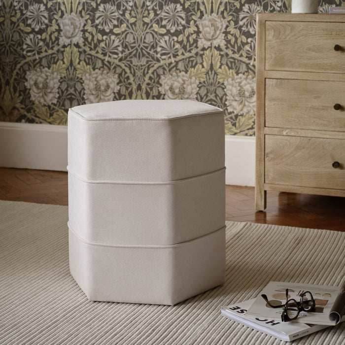Margot 46cm Hexagon Footstool - Ivory - Laura James