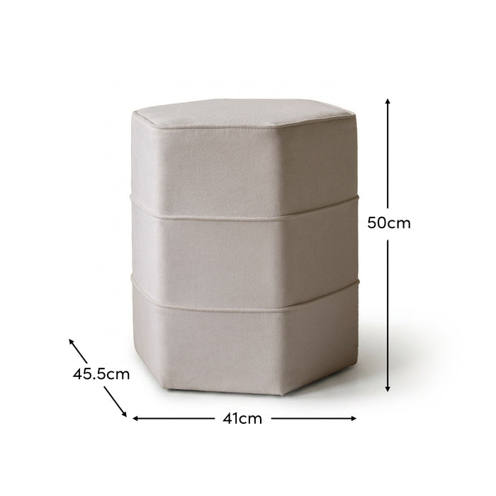 Margot 46cm Hexagon Footstool - Ivory - Laura James