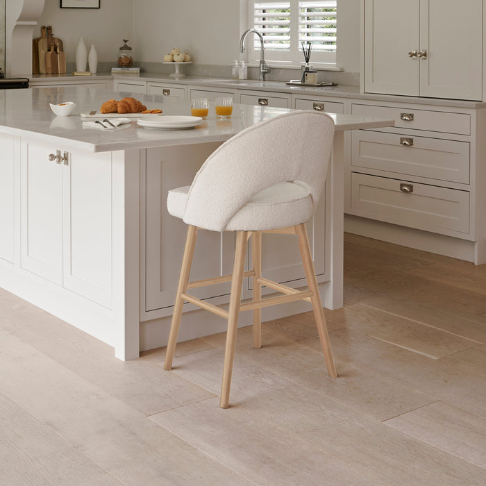 Marilyn Boucle Bar Stool  - Whitewash Oak Legs - Laura James