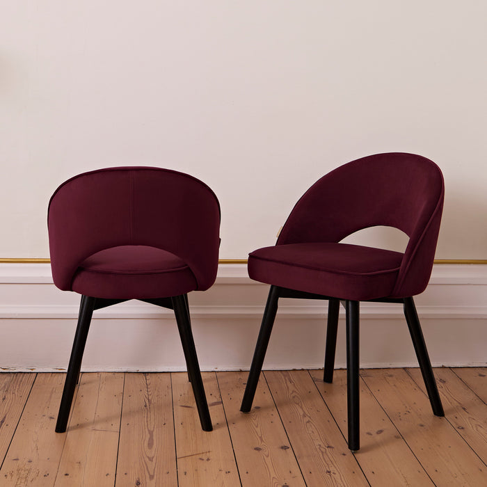 Marilyn Dining Chair - Set of 2 - Burgundy Red - Black Oak Legs - Laura James