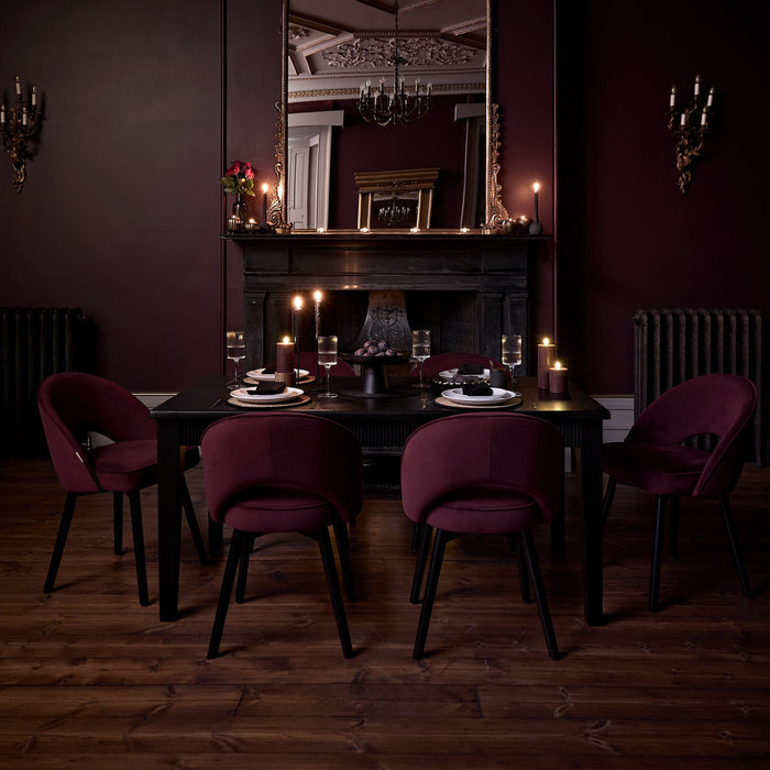 Raleigh 160cm Black Oak Dining Table Set - 6 Seater - Marilyn Dining Chairs - Burgundy Red with Black Oak Legs -  Laura James