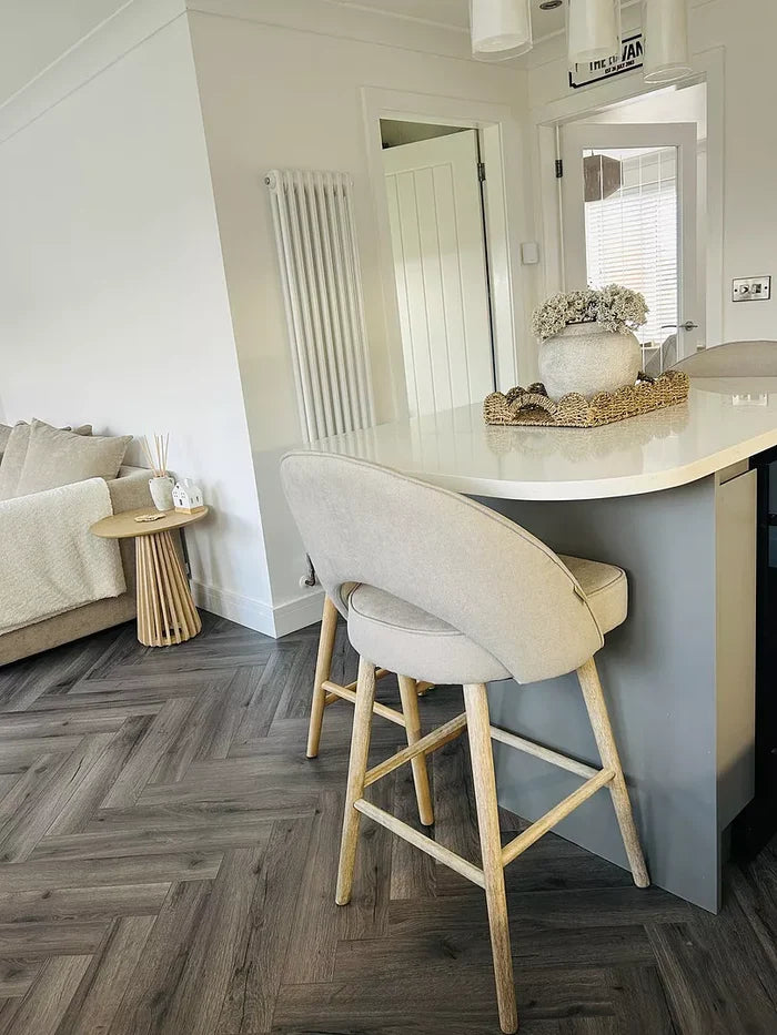 Marilyn Soft Beige Bar Stool - Whitewash Oak Legs