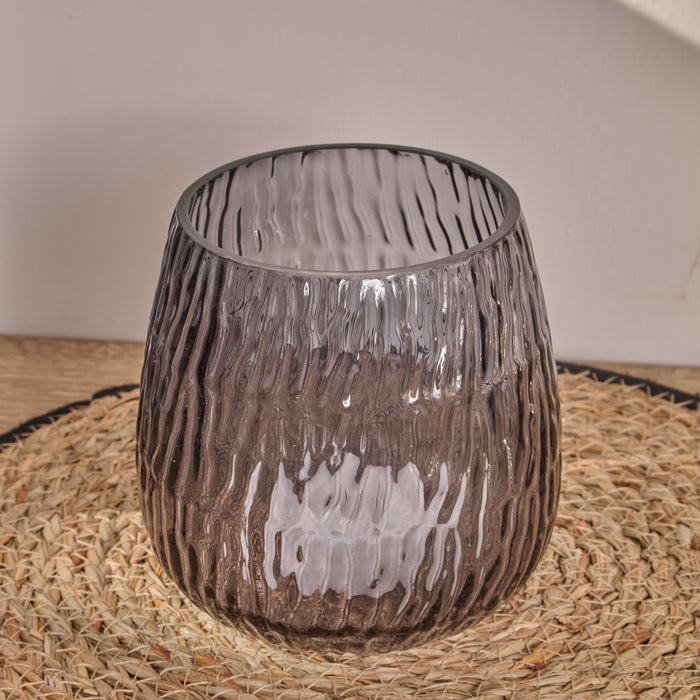 Matera 13cm Glass Candleholder - Smoke Grey - Laura James
