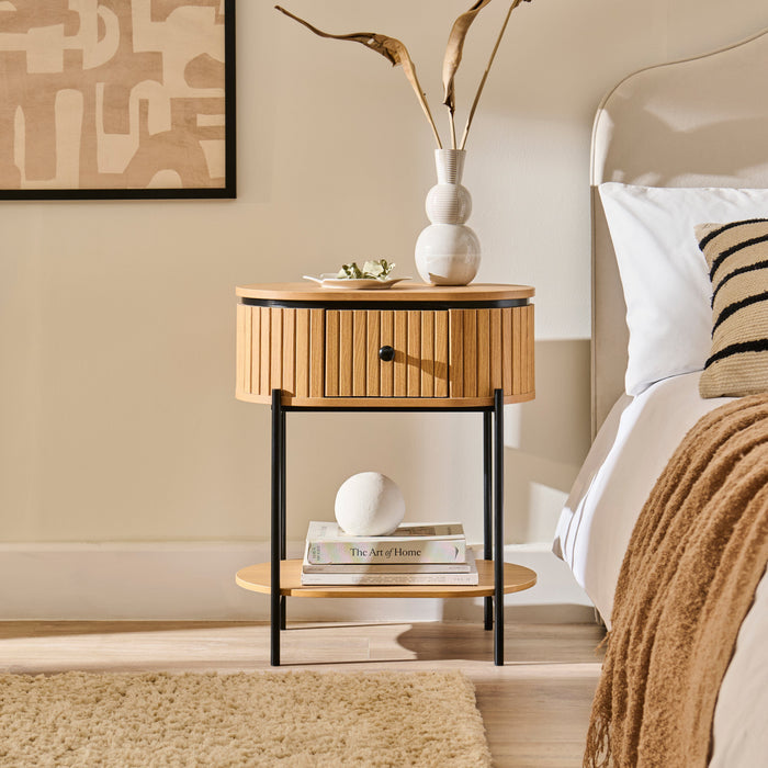 Matius Black Seasoned Oak 1 Drawer Bedside Table - Laura James