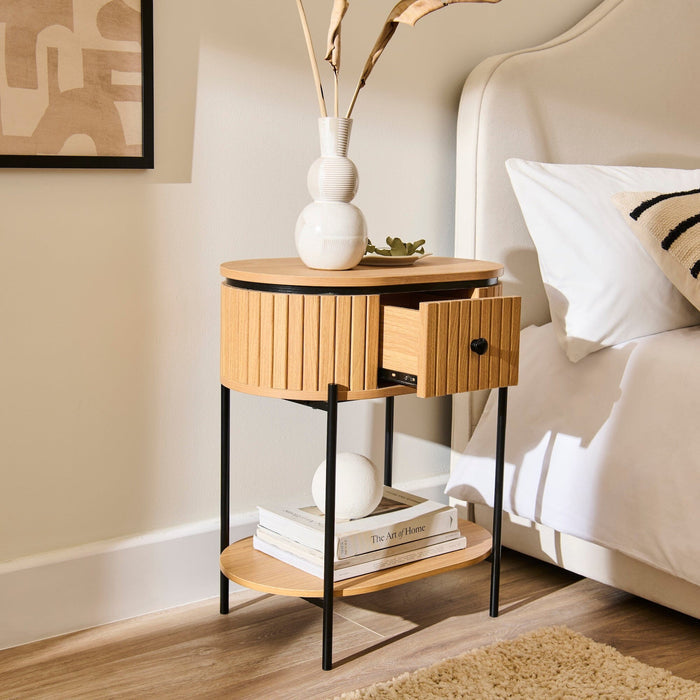 Matius Black Seasoned Oak 1 Drawer Bedside Table - Laura James