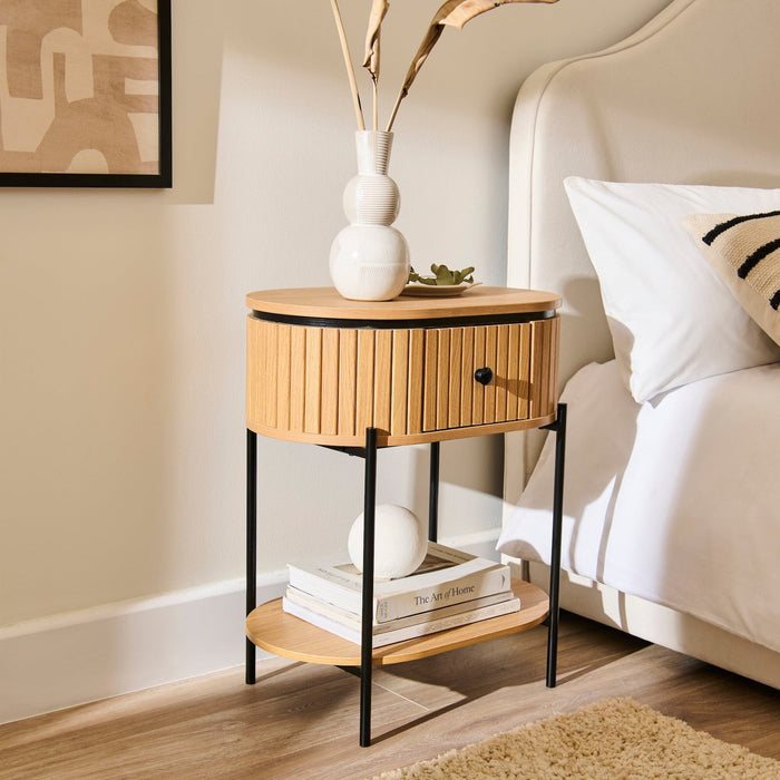 Matius Black Seasoned Oak 1 Drawer Bedside Table - Laura James