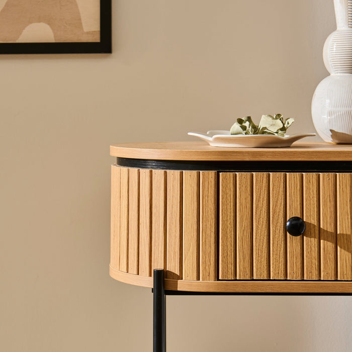 Matius Black Seasoned Oak 1 Drawer Bedside Table - Laura James