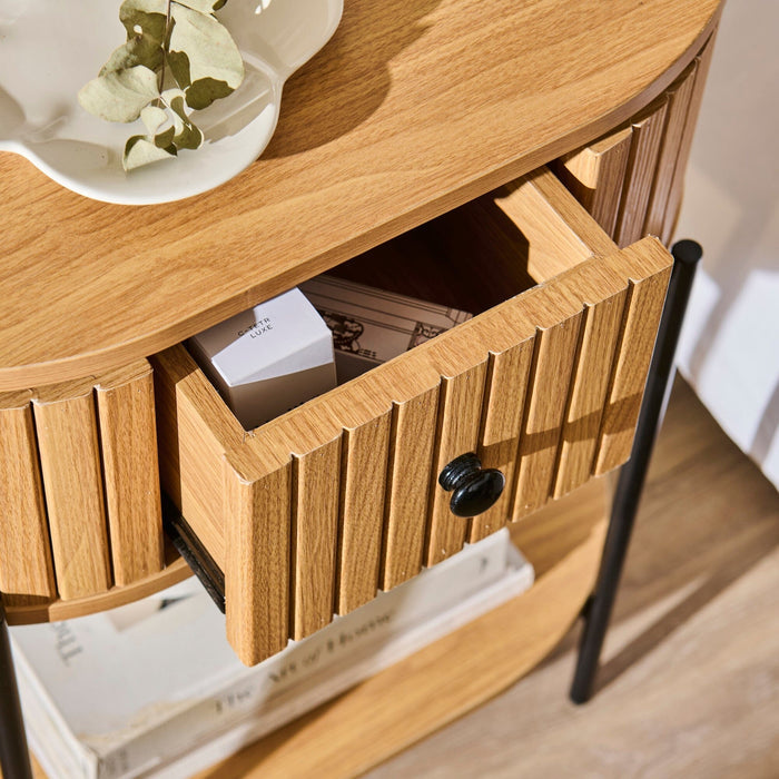 Matius Black Seasoned Oak 1 Drawer Bedside Table - Laura James