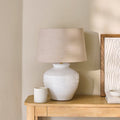 Merton Ceramic Lamp Base & Coningsby Taupe Cotton Lampshade - 40cm - Laura James