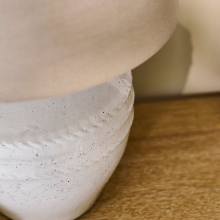 Merton Ceramic Lamp Base with Coningsby Taupe Shade - 40cm - Laura James