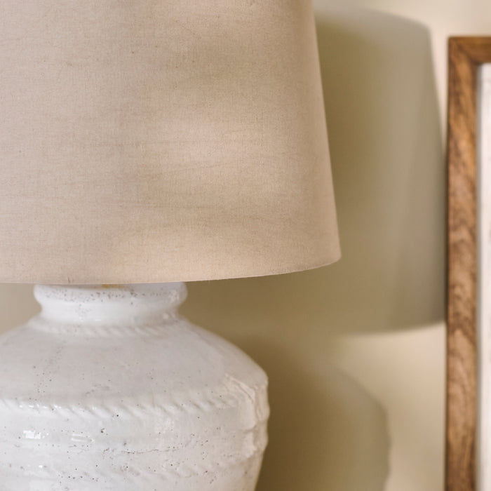 Merton Ceramic Lamp Base with Coningsby Taupe Shade - 40cm - Laura James