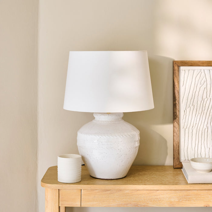 Merton Ceramic Lamp & Coningsby White Cotton Lampshade - 40cm - Laura James