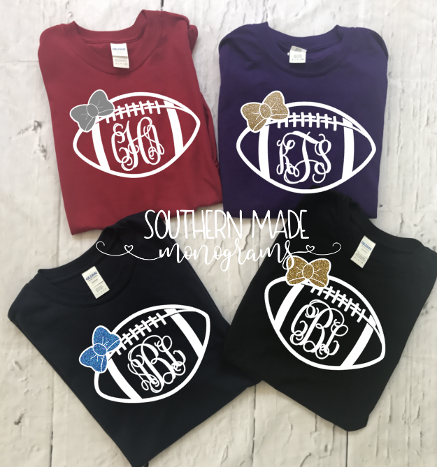 Monogrammed Football Tshirt - Gildan or Comfort Color - Choose all colors