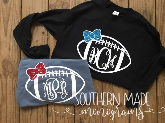 Monogrammed Football Tshirt - Gildan or Comfort Color - Choose all colors
