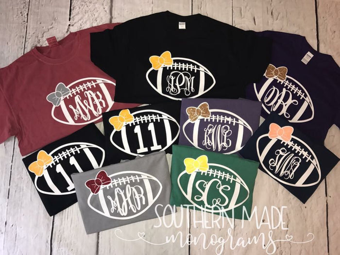 Monogrammed Football Tshirt - Gildan or Comfort Color - Choose all colors