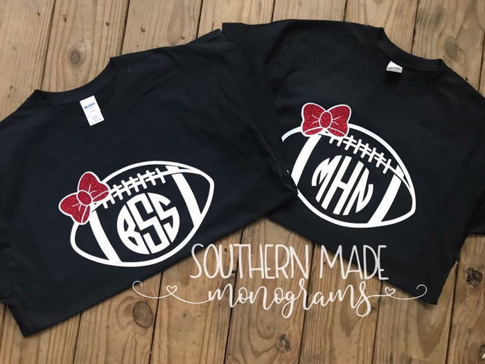 Monogrammed Football Tshirt - Gildan or Comfort Color - Choose all colors