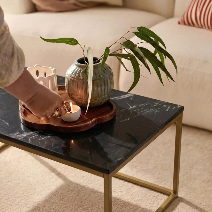 Nara Black Marble Coffee Table - Gold Frame - Laura James