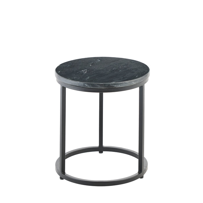 Nara Black Marble Round Side Table - Black Frame