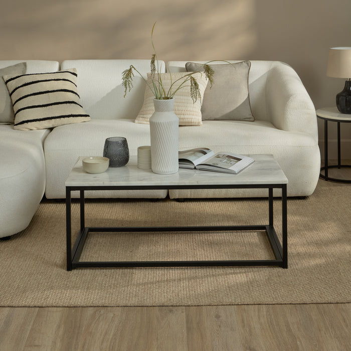 Nara White Marble Coffee Table - Black Frame - Laura James