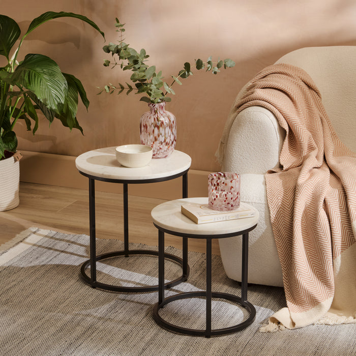 White Marble Round Nesting Side Tables - Laura James