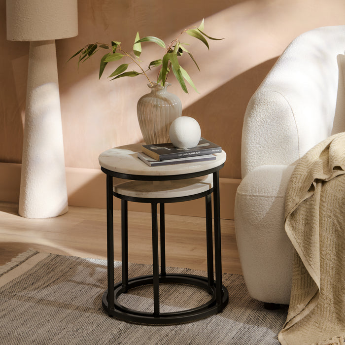 White Marble Round Nesting Side Tables - Laura James