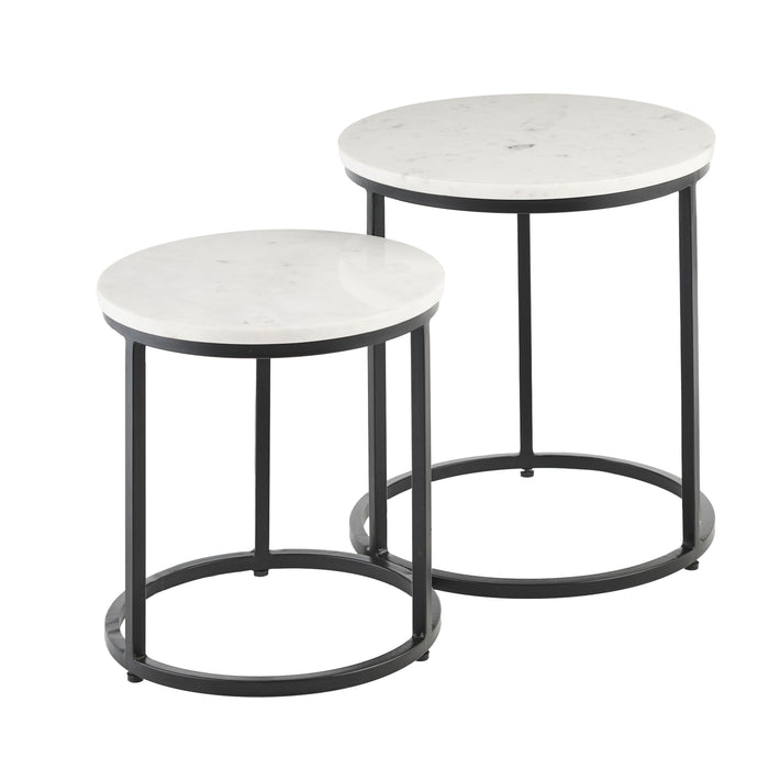 White Marble Round Nesting Side Tables - Laura James