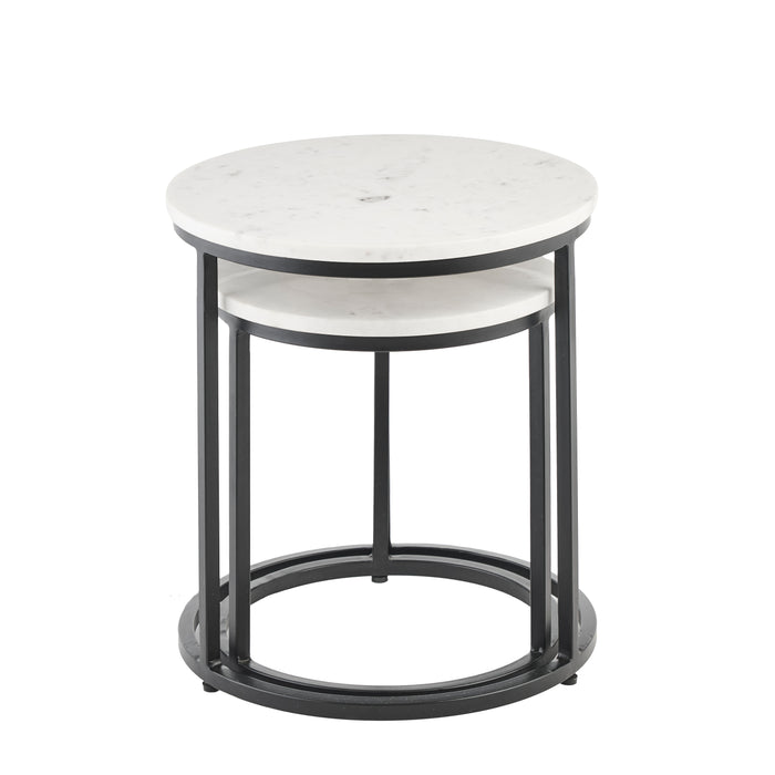 White Marble Round Nesting Side Tables - Laura James