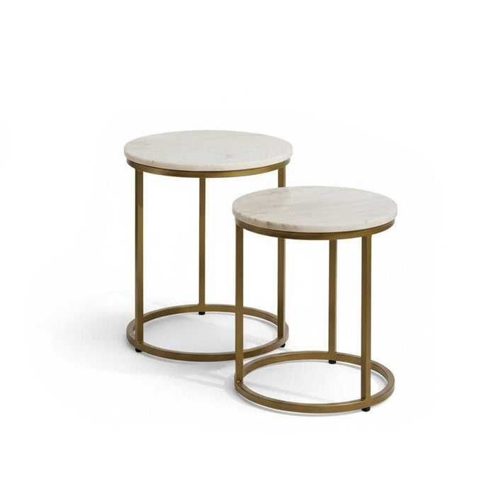 Nara White Marble Round Nesting Side Tables - Gold Frame - Laura James