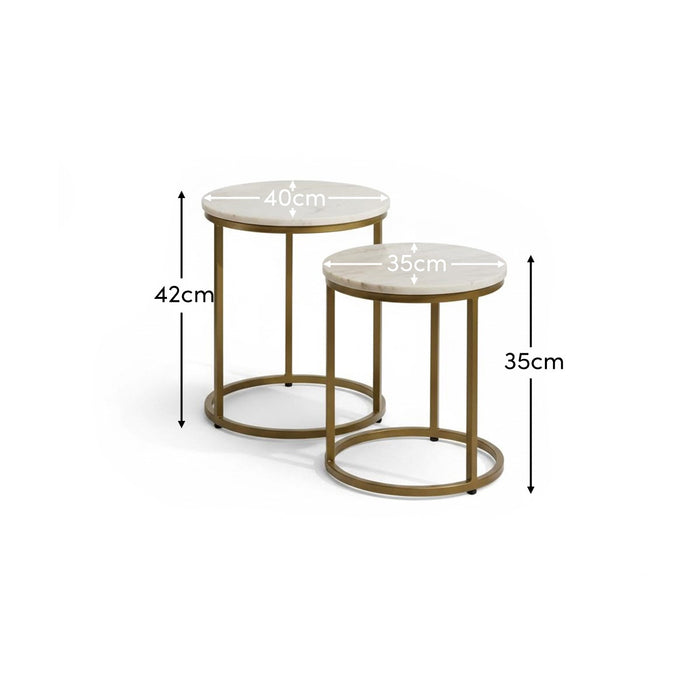 Nara White Marble Round Nesting Side Tables - Gold Frame - Laura James
