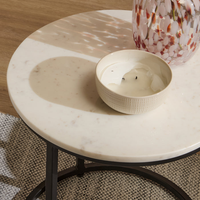Nara White Marble Round Side Table - Black Frame - Laura James
