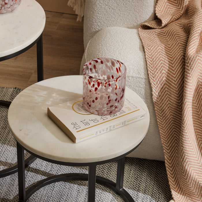 Nara White Marble Round Side Table - Black Frame - Laura James