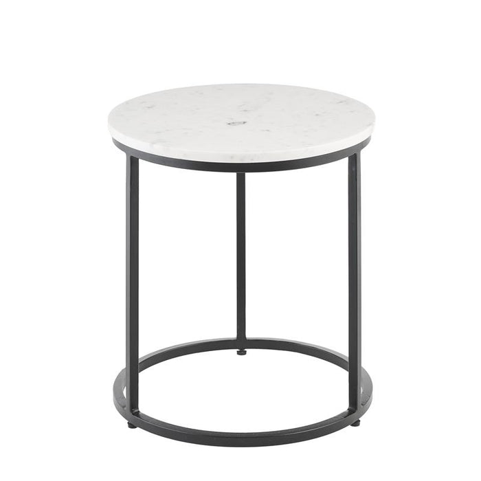 Nara White Marble Round Side Table - Black Frame - Laura James