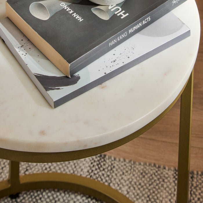 Nara White Marble Round Side Table - Gold Frame - Laura James