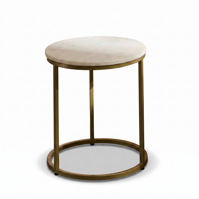 Nara White Marble Round Side Table - Gold Frame - Laura James