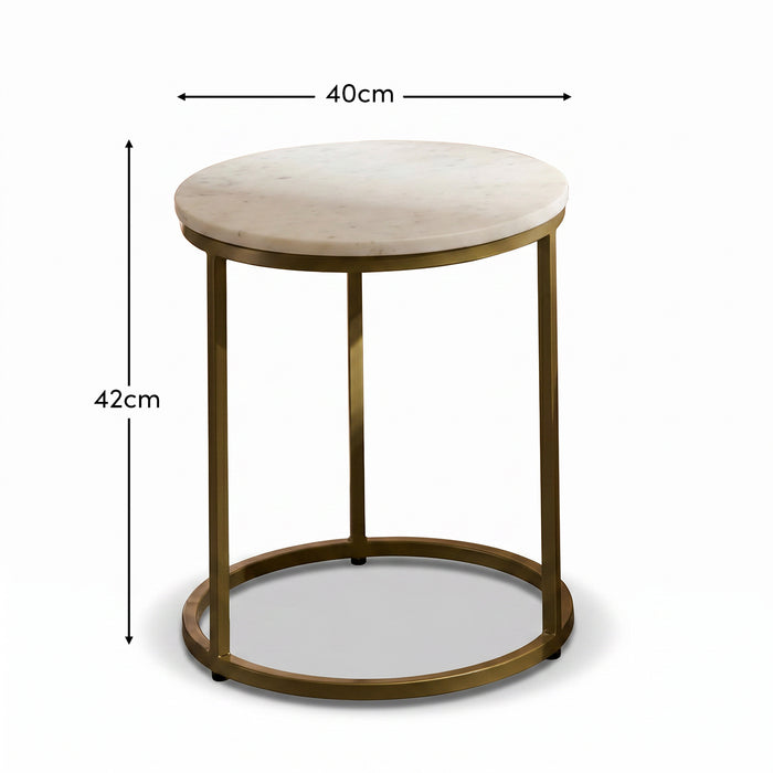 Nara White Marble Round Side Table - Gold Frame - Laura James