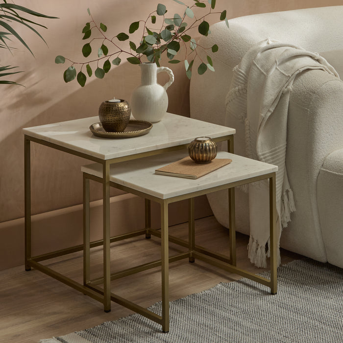 Nara Nesting White Marble Square Coffee Table - Gold Frame - Laura James