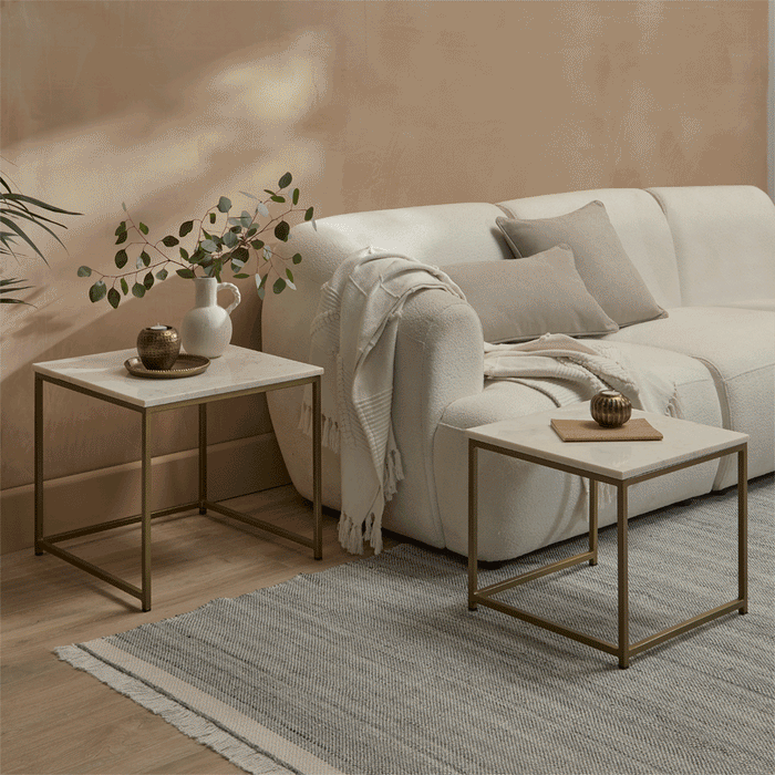 Nara Nesting White Marble Square Coffee Table - Gold Frame - Laura James