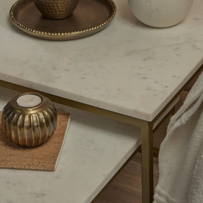 Nara Nesting White Marble Square Coffee Table - Gold Frame - Laura James
