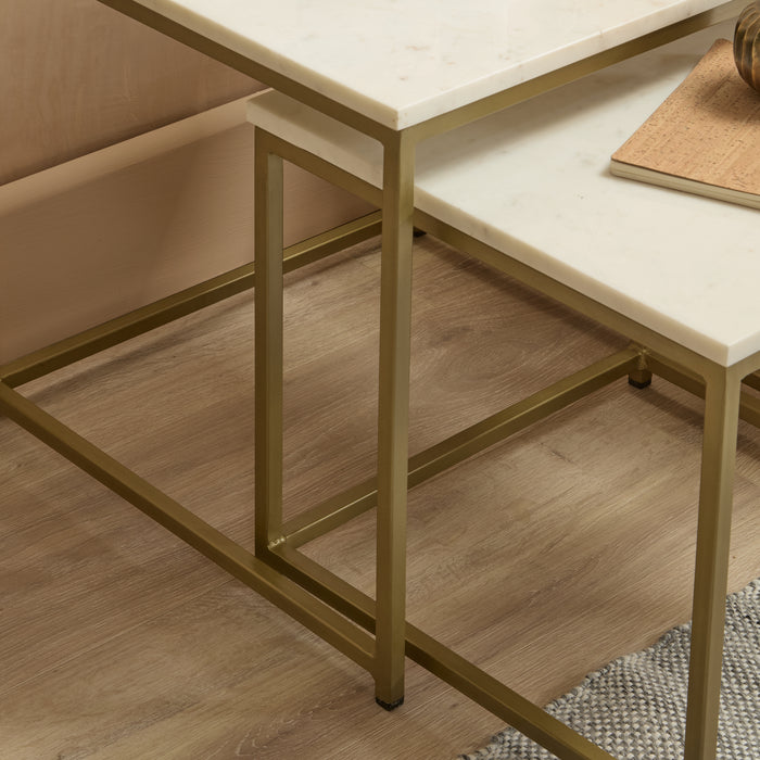 Nara Nesting White Marble Square Coffee Table - Gold Frame - Laura James
