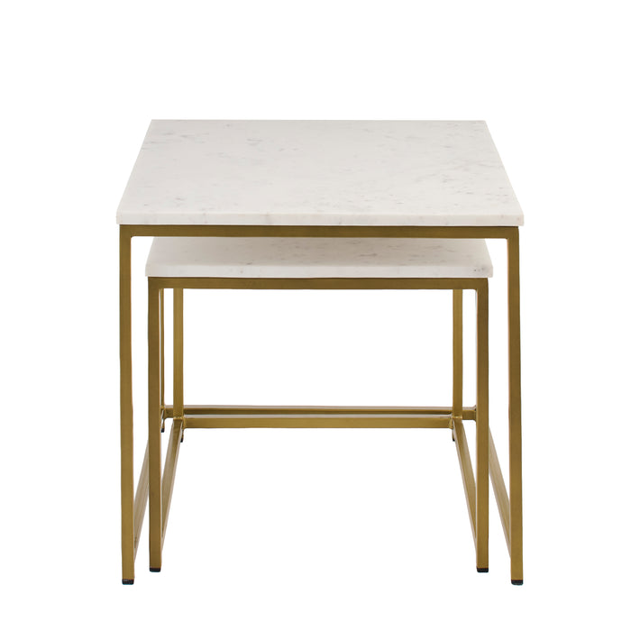 Nara Nesting White Marble Square Coffee Table - Gold Frame - Laura James