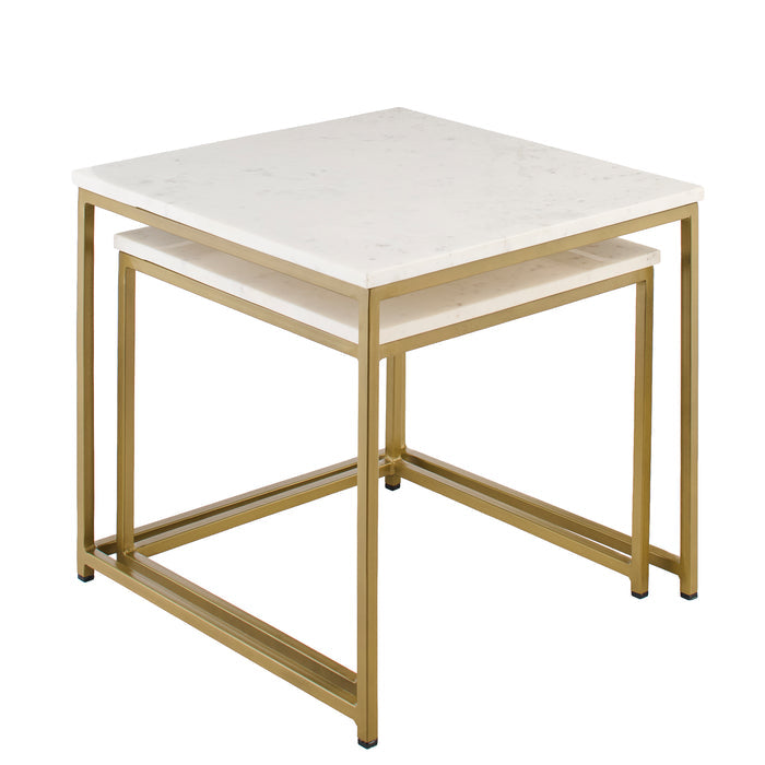 Nara Nesting White Marble Square Coffee Table - Gold Frame - Laura James