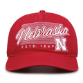 Nebraska Cornhuskers Original Heritage Script Snapback in red, front view showing embroidered school script