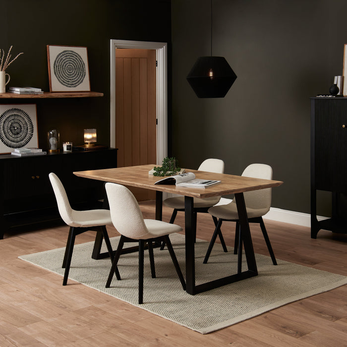 Atlas Chalked Mango Wood Dining Table Set - 6 Seater - Ellis  Dining Chairs - Black Oak Legs - Laura James