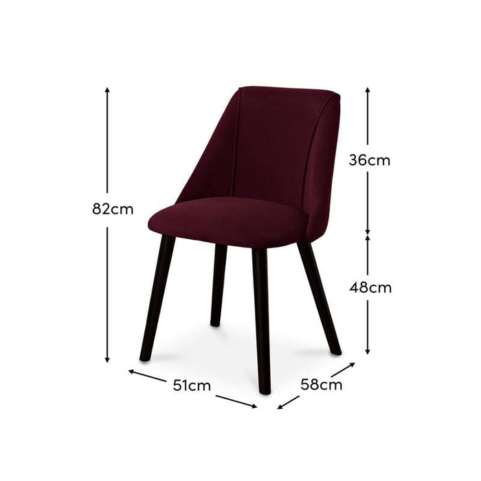 Raleigh Black Dining Table Set - 6 Seater - 4 Freya Burgundy Red Dining Chairs & 2 Freya Burgundy Red Armchairs - Black Oak Legs - Laura James