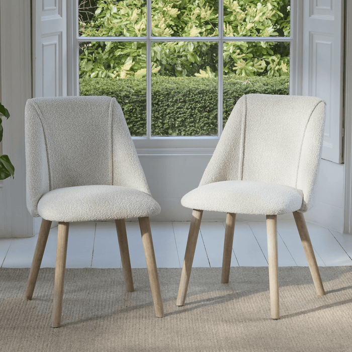 Freya Oat Boucle Dining Chairs - Set of 2 - Whitewash Oak Legs - Laura James