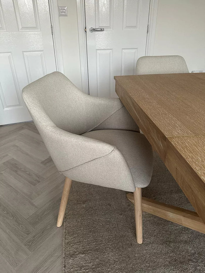 New - Freya Sand Armchairs - Set of 2 - Whitewash Oak Legs