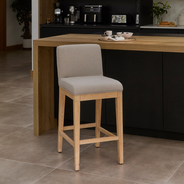 Nolan Fawn Linen Bar Stool - Whitewash Oak Legs - Laura James