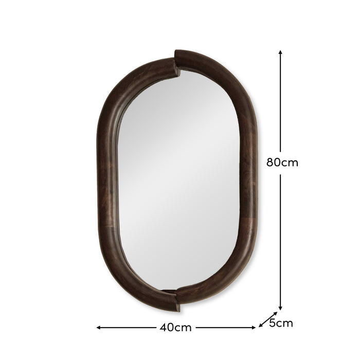 Octavia 80cm Rounded Rectangular Wall Mirror - Coffee Brown Mango Wood - Laura James