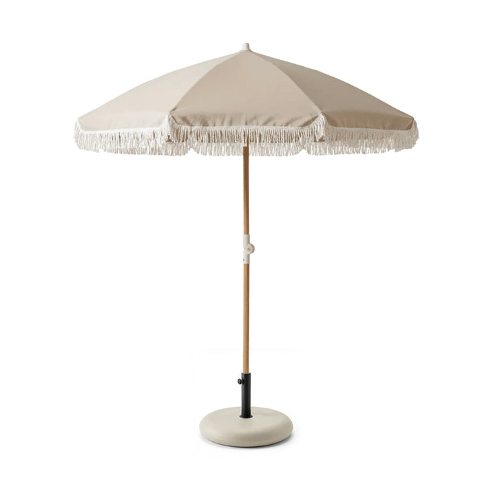 Oia Natural Parasol - 2m Round with Beige Base